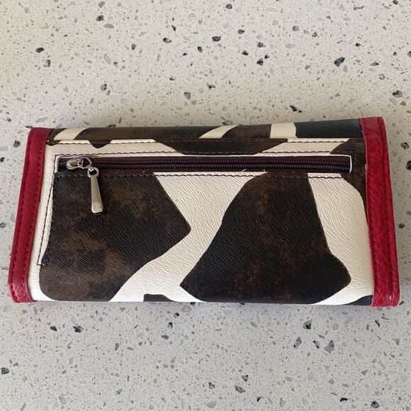 Fashion Women’s Wallet Vegan Leather Synthetic Cow Printed  Red Trim New - Picture 2 of 9